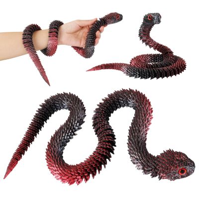 3D-Printed Articulated Snake Toy, 30-Inch Realistic Python with Movable Joints, Red and Black Gradient Design, Home Office Desk Decoration