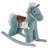 Qaba Kids Plush Ride-On Rocking Horse with Bear Toy, Children Chair with Soft Plush Toy & Fun Realistic Sounds, Blue view 1