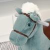 Qaba Kids Plush Ride-On Rocking Horse with Bear Toy, Children Chair with Soft Plush Toy & Fun Realistic Sounds, Blue view 2