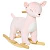 Qaba Kids Plush Ride-On Rocking Horse Deer-Shaped Plush Toy Rocker with Realistic Sounds for Child 36-72 Months Pink view 1