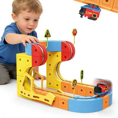 Magnetic Electric Train Set with 3D Magic Cube Track - Buildable Race Car Tracks for Kids Ages 4-8, STEM Learning Gift (Starter Set)