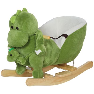 Qaba Baby Rocking Horse, Toddler Plush Dinosaur Animal Rocker with Seat Belt, 32 Songs, Hand Puppet, Kids Riding Horse Rocking Chair for 18-36 Months, Green