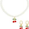 Charming Pearl Cherry Necklace And Earring Set For Girls - 1 Set view 1