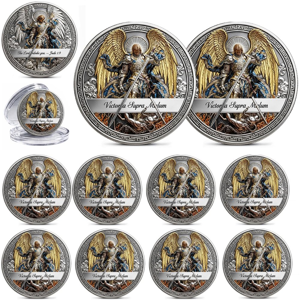 St. Michael The ArchangelVictory Over Evil Commemorative Coin, Religious Archangel Michael Challenge Coin, Saint Michael Coins Collectible Token, Inspirational Catholic Gifts for Collectors (10pcs)