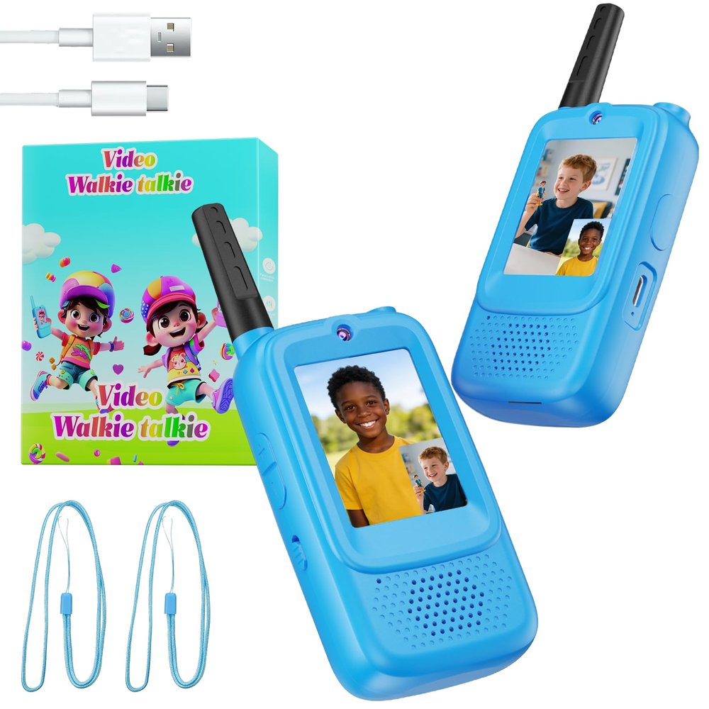 Kids Video Walkie Talkies Toy for Boys and Girls, 2.4GHz Two Way Radio with Real-Time Video and Audio, Voice Changer, Long Range Communication Device for Indoor Outdoor Play (Blue-Blue)
