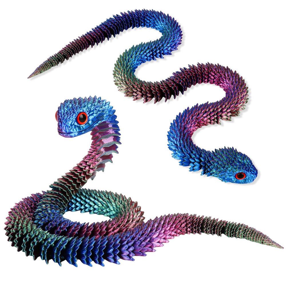 3D Printed Articulated Snake Toy, 30 Inch Realistic Python