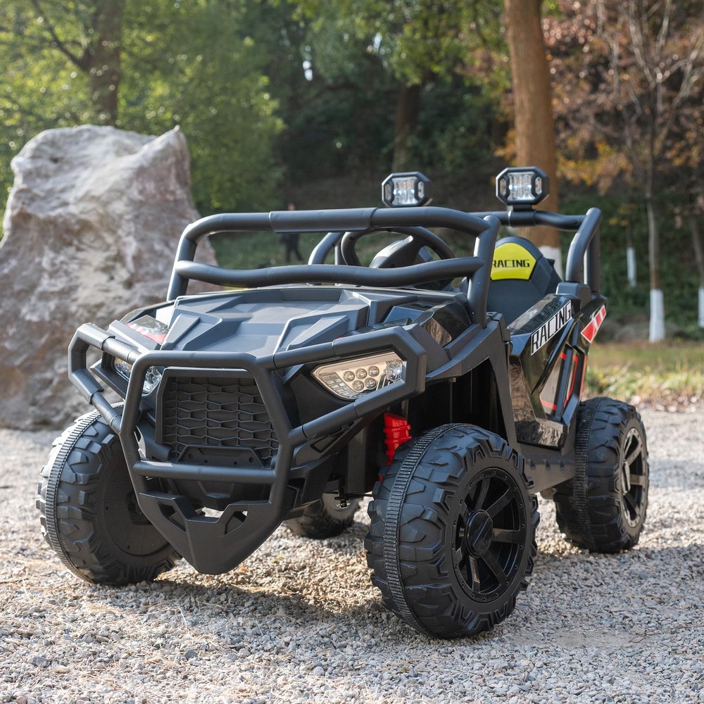 24V 2 Seater Ride On UTV for Kids, Large Off-Road Electric Buggy Car with Remote Control, 4-Wheel Suspension, Bluetooth Music, LED Searchlights, 3 Speeds, Safety Belt for Boys Girls, Black