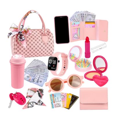 Pretend Play Purse, Kids Toy Set, 7.87x4.33x5.12 Inches Purse Toys with Dress Up Accessories, Sturdy ABS Princess Toy Set, Purses Kit with Foam Build, Play Kit for Young Children and Girls