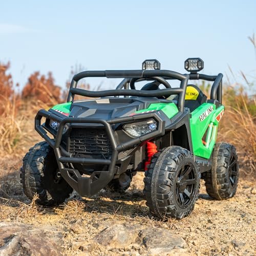 24V 2 Seater Ride On UTV for Kids, Large Off-Road Electric Buggy Car with Remote Control, 4-Wheel Suspension, Bluetooth Music, LED Searchlights, 3 Speeds, Safety Belt for Boys Girls, Green