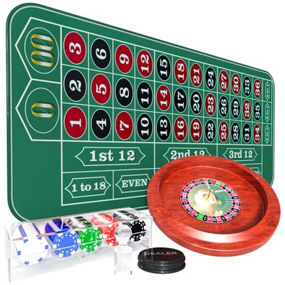 iEsstros 11 Inch Roulette Wheel Set for Adults with Rubber Roulette Table Mat 35" x 16" Wood Roulette Wheel 11 Inch 100 Poker Chips Set Win Mark Dealer Button-Green