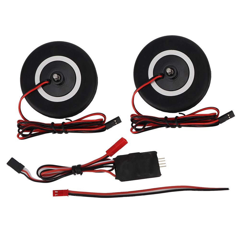 65mm Rubber Tires Wheel Brake System for RC Airplane, Remote Control Adjustable Brake, High Wear Resistance Tires with 4mm Axle Shaft, Easy Installation for Model Airplane Assembly