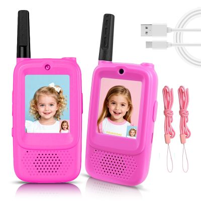 Video Walkie Talkies for Kids, 2 Pack Rechargeable Video Kids Walkies Talkies with Voice Changer, Long Range 2 Way Radios Toys for Outdoor Adventure Camping Hiking Birthday for Boys Girls Ages 3-12