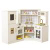 HONEY JOY Corner Play Kitchen, Wooden Pretend Toy Kitchen Set w/Water Circulation Faucet, Ice Maker, Cookware, Microwave, Oven with Lights and Sound, Little Chef Kids Kitchen Playset for Toddlers Gift view 2