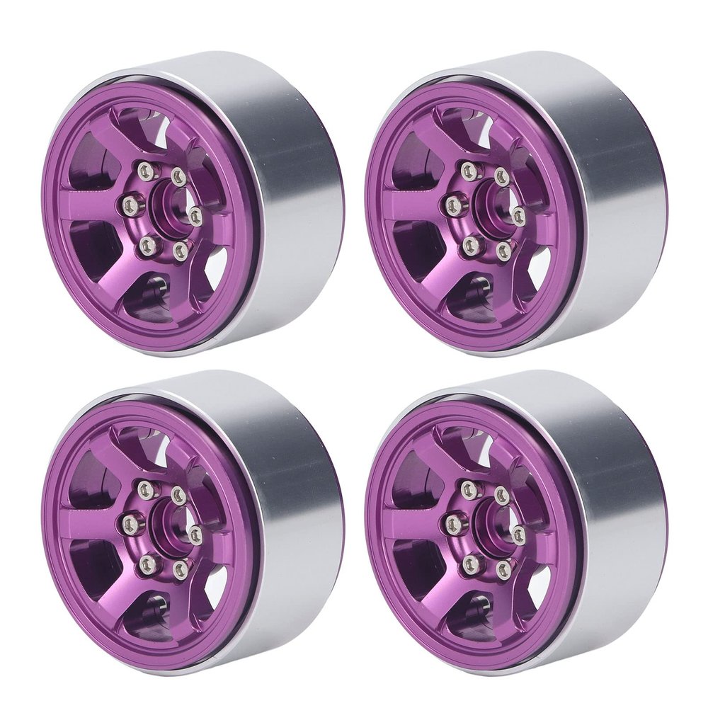4PCS RC Beadlock Wheel Hubs Set, Aluminum Alloy CNC RC Wheel Rim Hubs for 1.9in Tire Tread, High Wear Resistance RC Wheel Hub Replacement for Axial SCX10, Redcat, Tam (Purple)