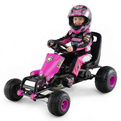 HONEY JOY Pedal Go Kart, 4 Wheeler Toddler Ride On Pedal Car Toy, Forward/Backward, Ergonomic Seat, Handbrake, Steering Wheel, Outdoor Off-Road Racing Go Cart for Kids Boys Girls Gift (Pink)