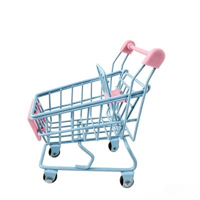 Mini Shopping cart Desktop Organizer Candy Purple Supermarket Shopping cart for Home Decoration Pen Holder and Candy Storage Cute Study Accessories (Blue)