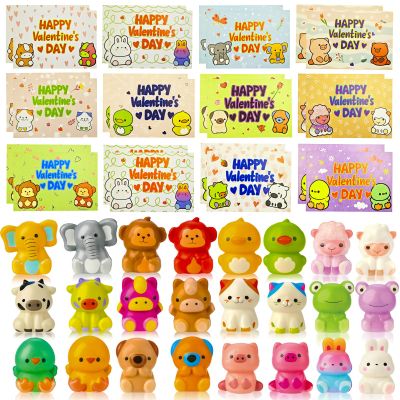 24 Pack Valentines Day Cards with Animal Squishy toys for Kids Classroom,Classroom Exchange Gifts with Squishy Toys for Party Favors,Ideal School Exchange Gift and Class Prizes for Boys Girls