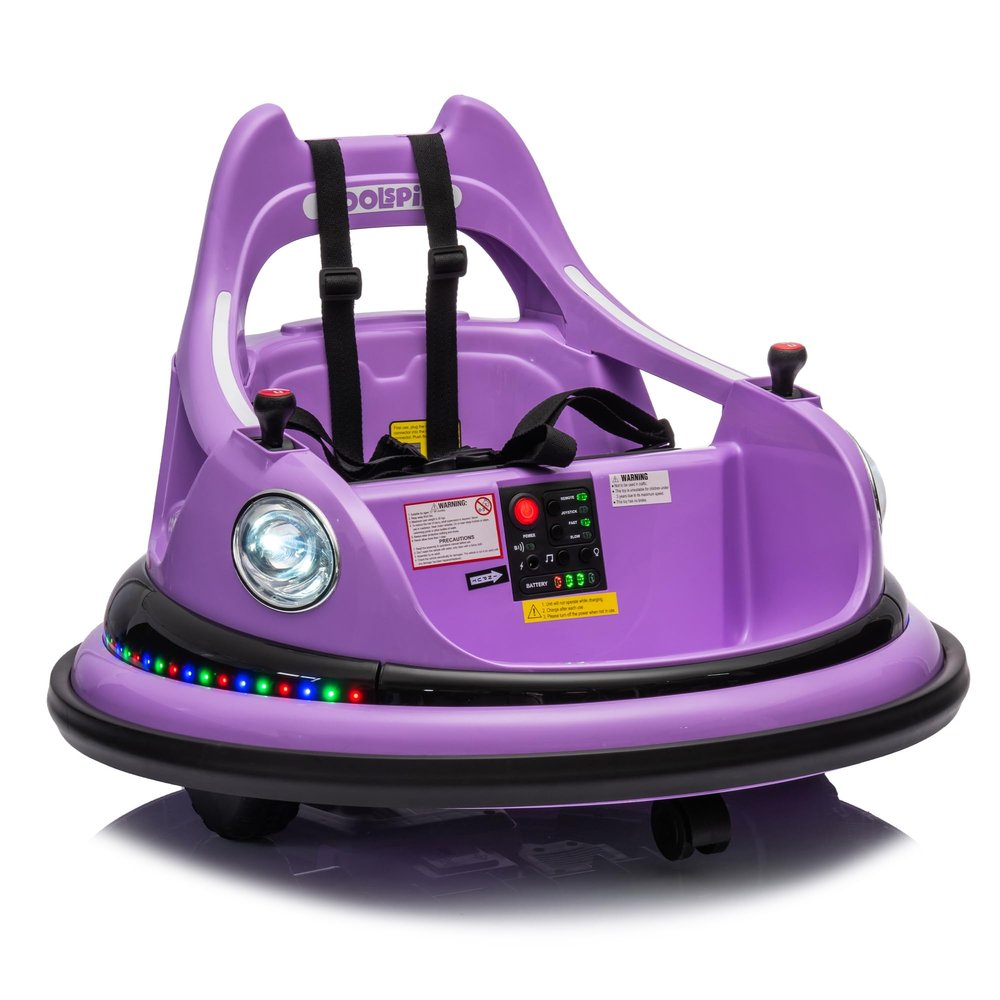12V Ride On Bumper Car for Kids, Electric Car with Parent Remote Control, 360 Spin, LED Lights, Bluetooth Music, Anti-Collision Padding & 5-Point Safety Belt, for Toddlers Ages 1.55 (Purple)