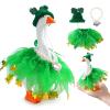 linastu 3 Pcs 7inch Desk Goose Outfits, Mini Desktop Goose Clothes with St. Patrick's Day Knitted Hat, Heart-Shaped Necklace and Tutu Dress for Magnetic Goose Statue (St. Patrick's Day) view 1