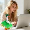 linastu 3 Pcs 7inch Desk Goose Outfits, Mini Desktop Goose Clothes with St. Patrick's Day Knitted Hat, Heart-Shaped Necklace and Tutu Dress for Magnetic Goose Statue (St. Patrick's Day) view 4