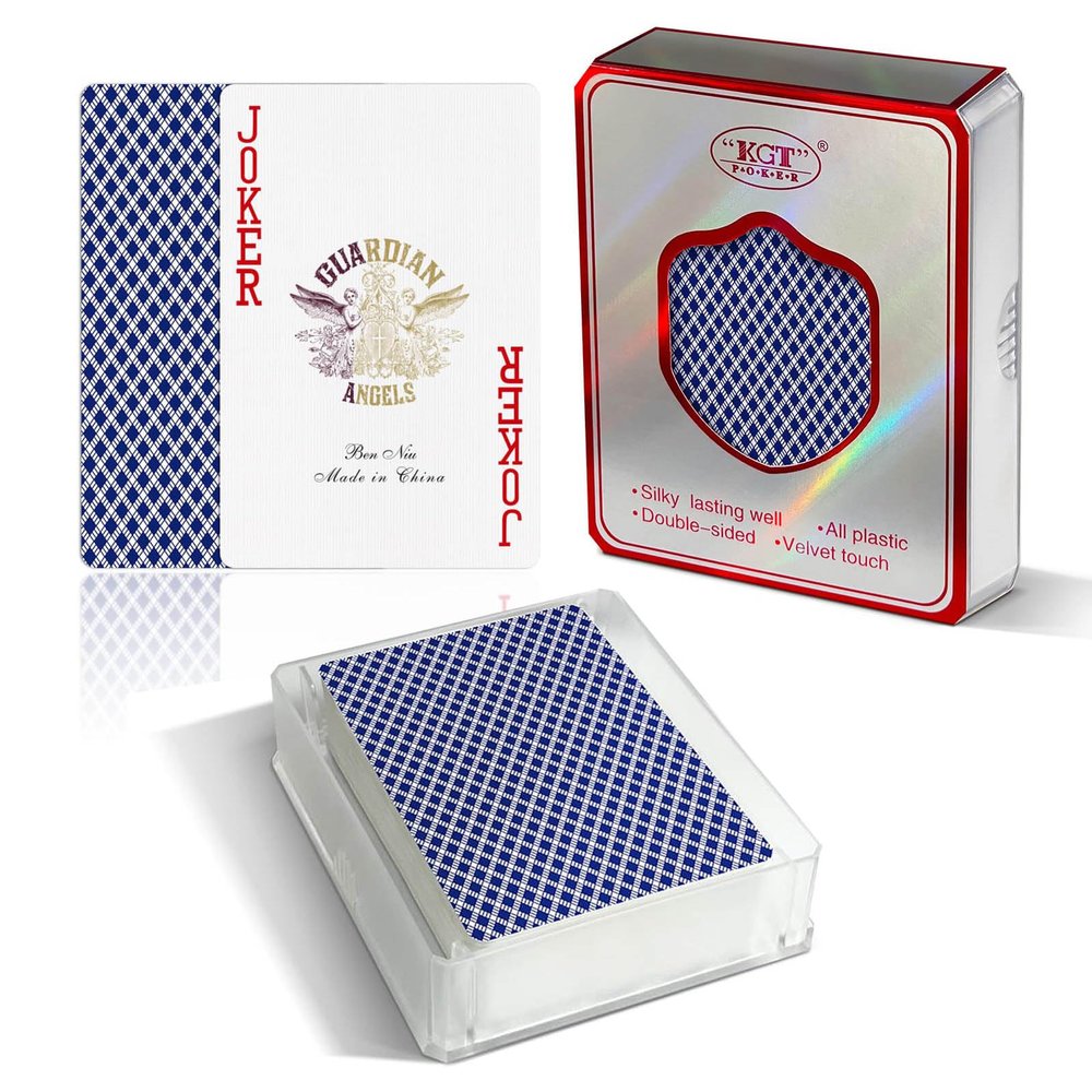 Ben Niu Double Sided Linen Finish Waterproof Plastic Playing Cards with case, Deck for Blackjack, Bridge, Euchre, Pinochle, Hearts & Spades, Casino Poker Cards, Gifts for Poker Players bee Blue