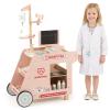 HONEY JOY Wooden Doctor Kit for Toddlers, Pretend Play Kids Hospital Doctor Playset w/Cart, CT Machine, Mobile Medical Station Dentist Vet Clinic, Interactive Accessories, Gift for Boys Girls (Pink) view 1