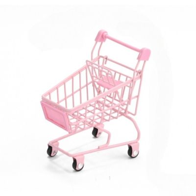 Mini Shopping cart Desktop Organizer Candy Purple Supermarket Shopping cart for Home Decoration Pen Holder and Candy Storage Cute Study Accessories (Pink)