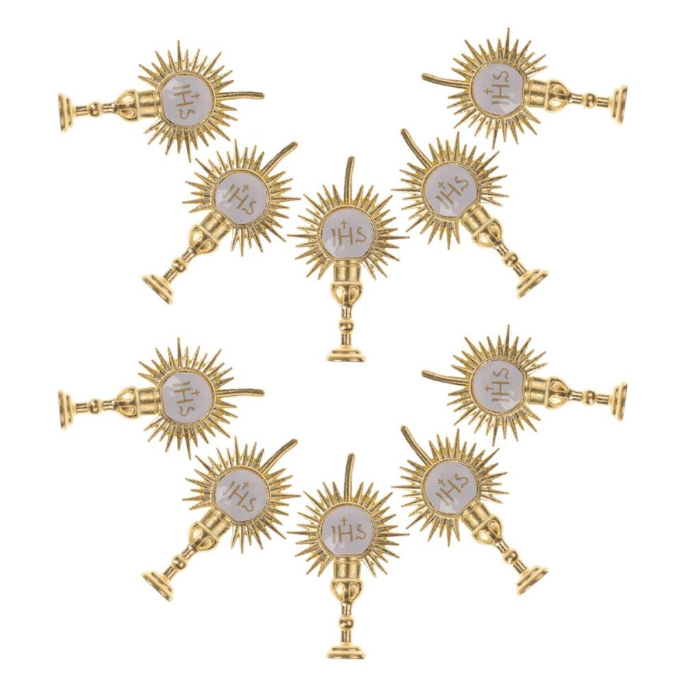 Abaodam 10Pcs Gold Communion Cake Toppers Religious Party Supplies Baptism Cupcake Picks Christian Christening Decorations for Holy Communion and Confirmation Celebrations