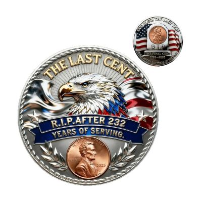 2025 New Final Cent Tribute Coin, Final Cent Memorial Coin 1909-2025 - Nostalgic Commemorative Token, American Eagle Design with Flag, Gift for History & Coins Enthusiasts (1PCS)
