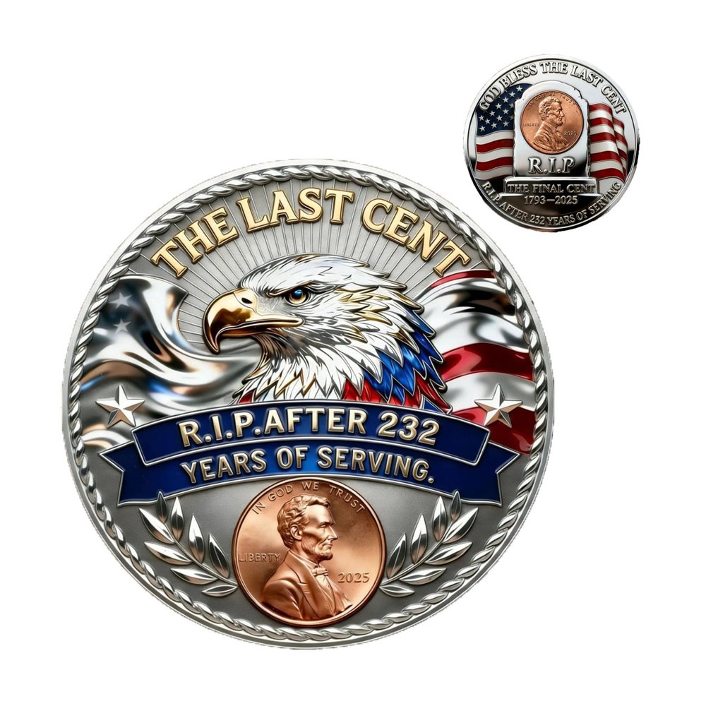 2025 New Final Cent Tribute Coin, Final Cent Memorial Coin 1909-2025 - Nostalgic Commemorative Token, American Eagle Design with Flag, Gift for History & Coins Enthusiasts (1PCS)
