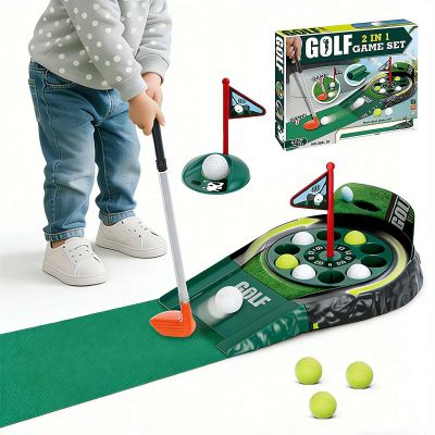 2-in-1 Electric Golf Putting Game, Indoor Mini Golf Set with Rotating & Stationary Hole, Automatic Ball Return, Practice Mat & Putter for Kids Adults, Family Tabletop Toy