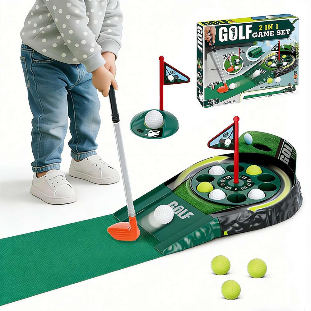 2-in-1 Electric Golf Putting Game, Indoor Mini Golf Set with Rotating & Stationary Hole, Automatic Ball Return, Practice Mat & Putter for Kids Adults, Family Tabletop Toy