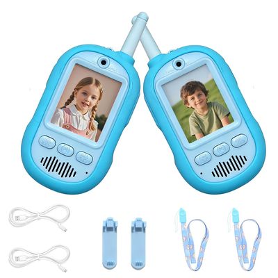 ELEDUTOY Video Walkie Talkies for Kids, Kids Walkie Talkies with Camera and Screen, No WiFi Needed Rechargeable 2-Way Radio with Voice Changer, Spy Gear for Kids Ages 3-12, 2Pack(Blue)