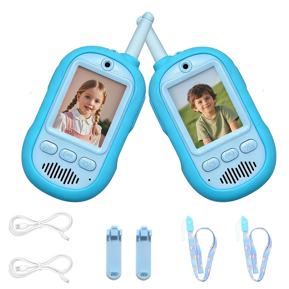 ELEDUTOY Video Walkie Talkies for Kids, Kids Walkie Talkies with Camera and Screen, No WiFi Needed Rechargeable 2-Way Radio with Voice Changer, Spy Gear for Kids Ages 3-12, 2Pack(Blue)