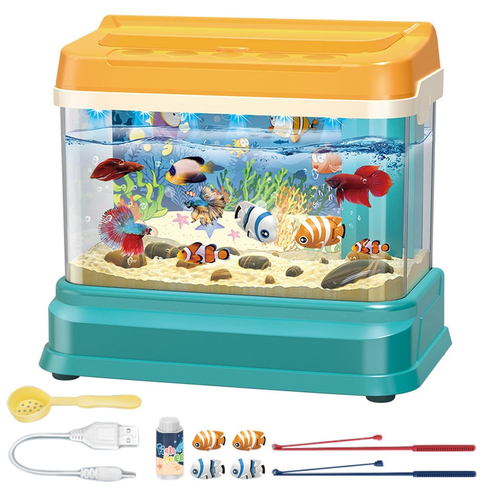 Uanqfegy Educational Baby Aquarium Toy with Light & Music, Magnetic Fishing Set with 4 Fish, 2 Rods & Net for Kids