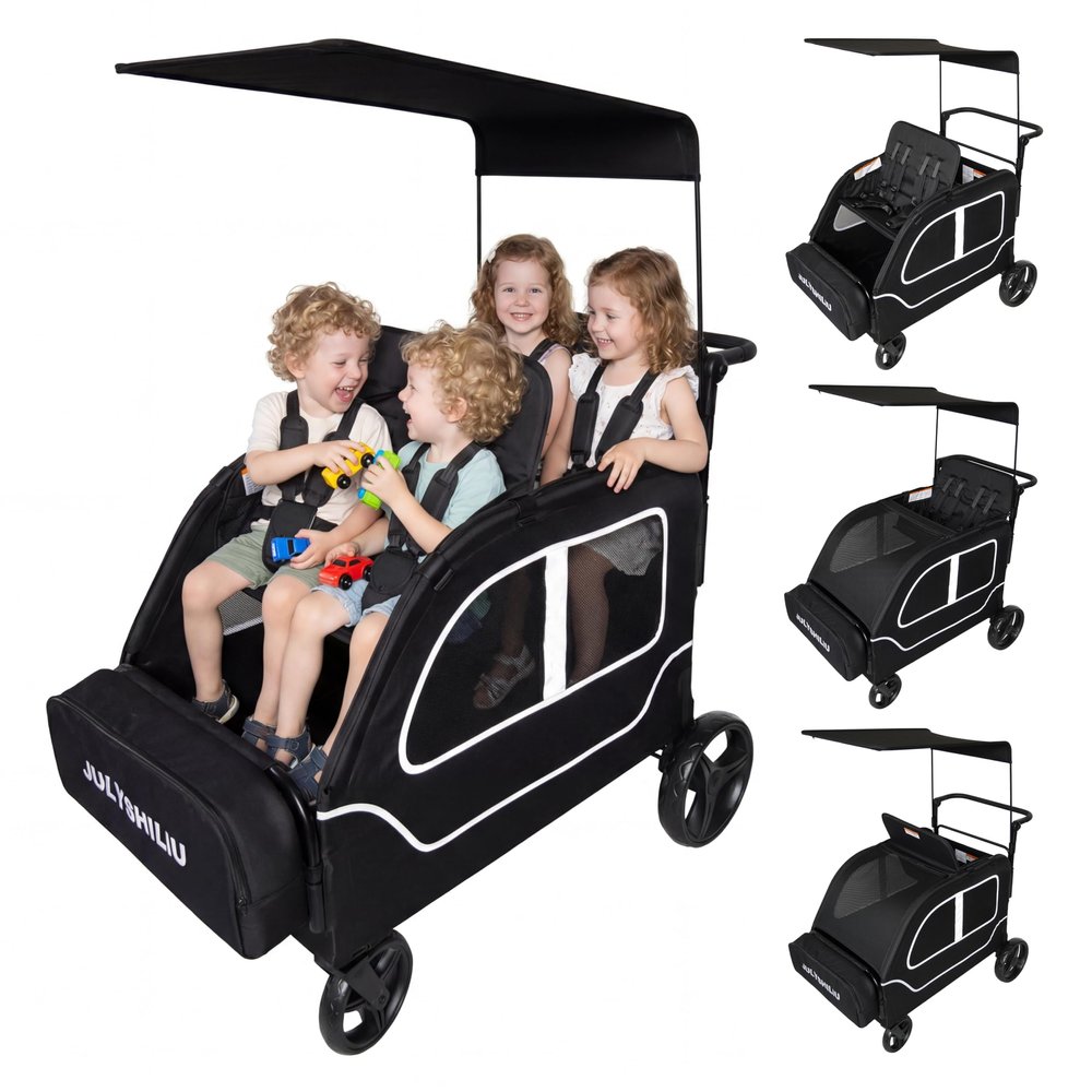 JULYSHILIU Large 4 Seater Wagon Stroller 2 3 Kid Toddler Child Quad Triple