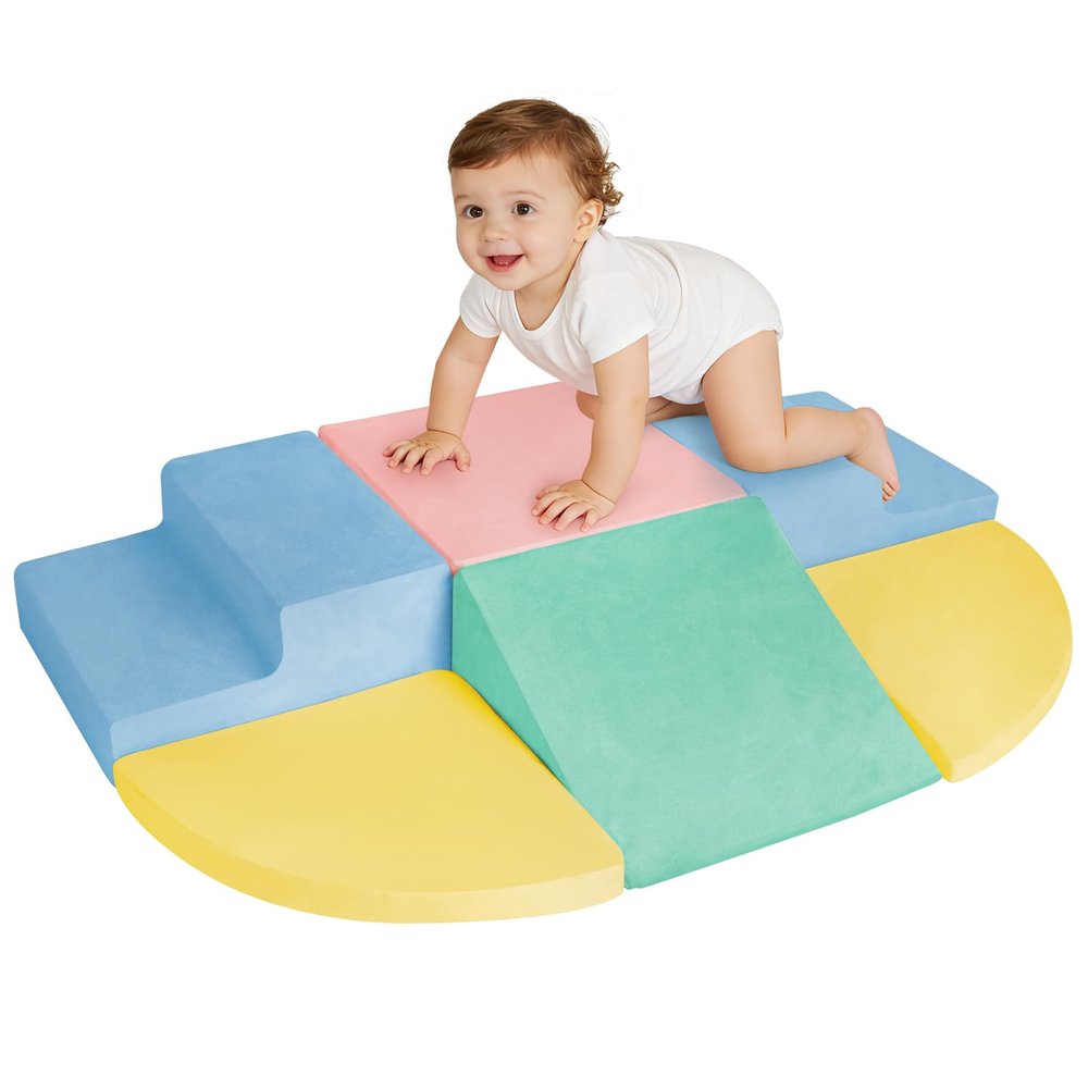 HHH HIKECUCAN Soft Climbing Toys for Toddlers 1-3, 6-Piece Foam Climbing Blocks Set with Washable Cover, Colourful Indoor Active Play Structure for Kids, Modular Crawling and Sliding Gym for Baby