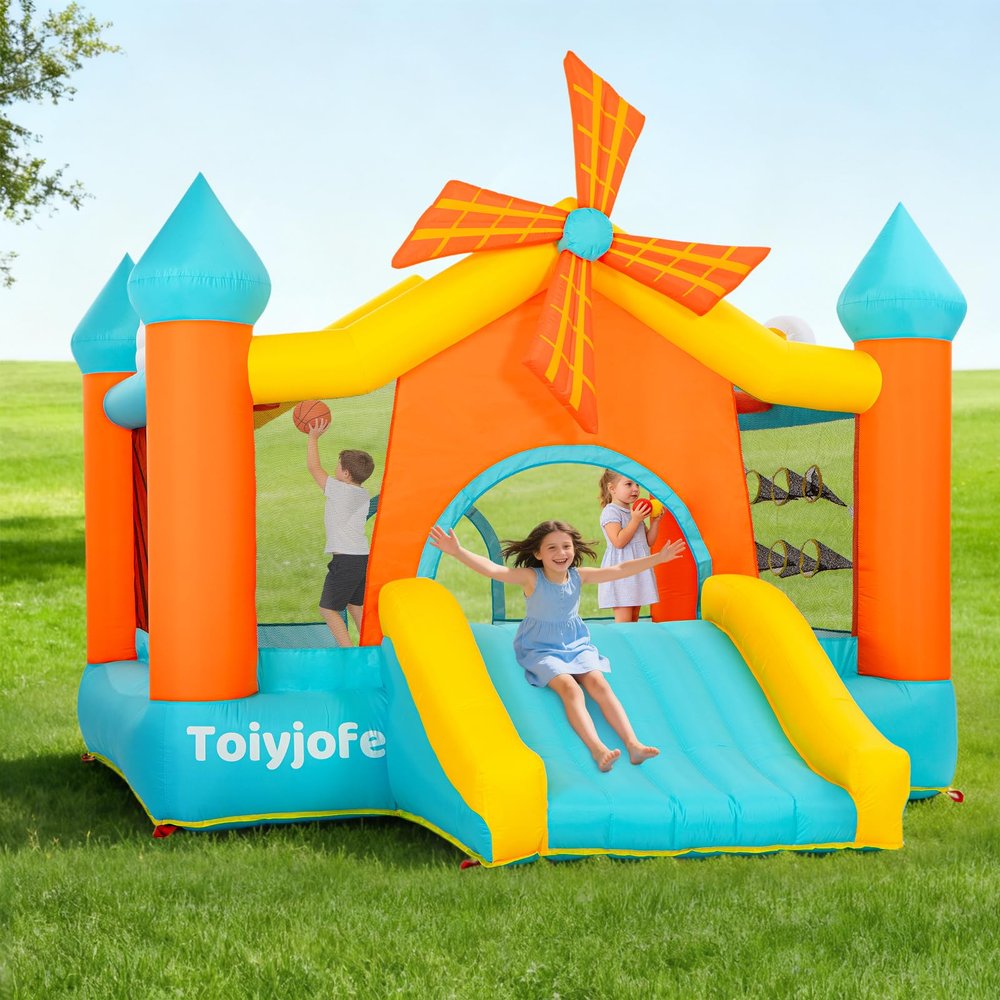 Toiyjofe Windmill Bounce House for Big Kids 310, Large Inflatable Castle with Slide & Games, Educational Hopscotch Floor, Fits 34 Kids, 10FT x 12.5FT x 9FT, Outdoor Backyard Play with Blower