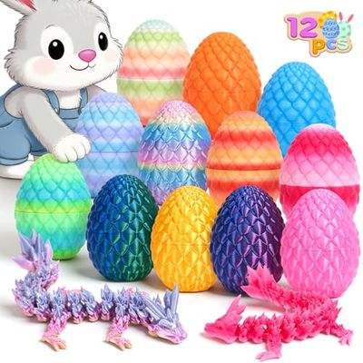 12PCS 3D Printed Dragon Eggs Valentines Gifts for Kids Prefilled Easter Eggs with Dragon for Basket Stuffers Articulated Animals Toy Gifts for Kids Teens Adults