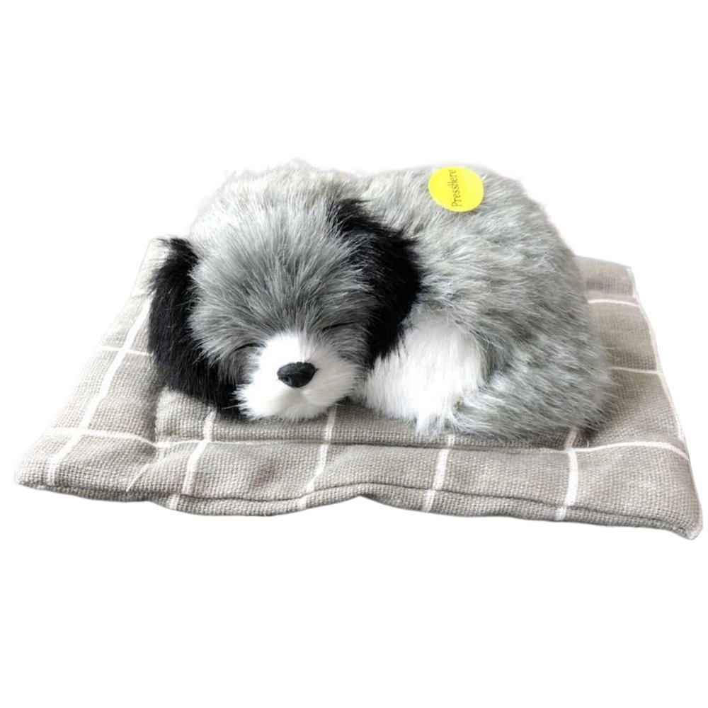 HDBHSBE Dog, 6.7 x 5.1 Inch, Plush Dog Sleeping on a Pad with Barking Sounds, Cute Mini Breathing for Kids, Friends and Family on Birthday, Children's Day