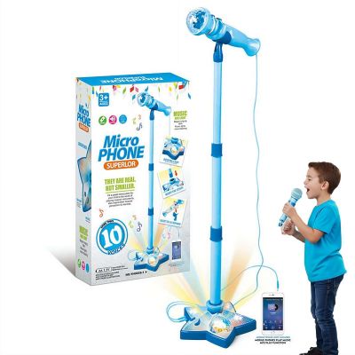 Kids Karaoke Microphone with Stand, Bluetooth Wireless Singing Machine with Rotating Disco Lights & Voice Amplifier, Adjustable Height Microphone Toy for Girls Boys Birthday Gift