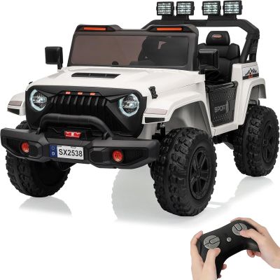 24V Ride on Toy for Big Kids, Adjustable Car Body, 2 Seater Ride on Car, 4WD 24v Electric Power Ride on Truck Toy with Remote Control, 3 Speeds, Built-in Music Player, White