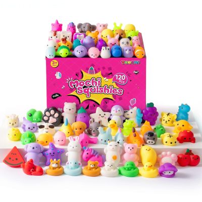 120 Pcs Bulk Mochi Squishy Toys for Kids, Kawaii Animal Stress Relief Toys, Mini Sensory Toys for Classroom Prizes, Party Favors, Goodie Bag Fillers, Treasure Box, Large Storage Box Included