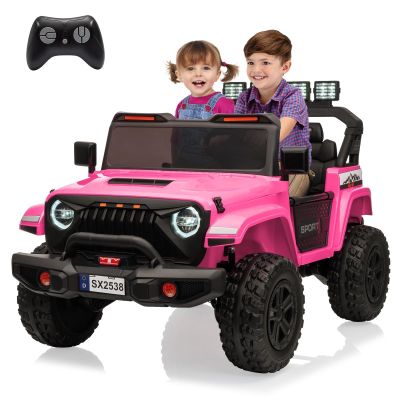 24V 2-Seater Ride on Car for Kids, Adjustable Kids Electric Car with Remote Control, 3 Speeds, Bluetooth, LED Lights, Locking Doors, 3-Point Harnesses, Soft-Start Technology, Pink