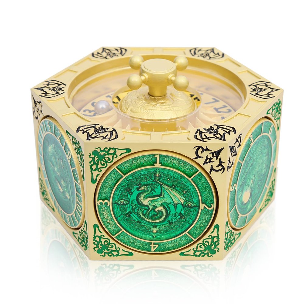 DND Spinning Dice Set, 8-in-1 Hexagonal Metal Dice with D20 Spinner, Unique Fantasy RPG Game Dice with Rotating Top, Perfect for Dungeons & Dragons, D&D DM Gift (Antique Gold)