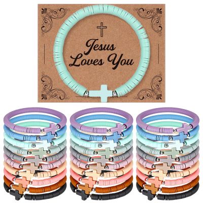 Landical 30 Set Easter Basket Stuffers - Cross Bracelets for Kids Girls Teens Women Religious First Communion Baptism Confirmation Jewelry Christian Catholic Jesus Faith Gifts Trendy Stuff(Morandi)