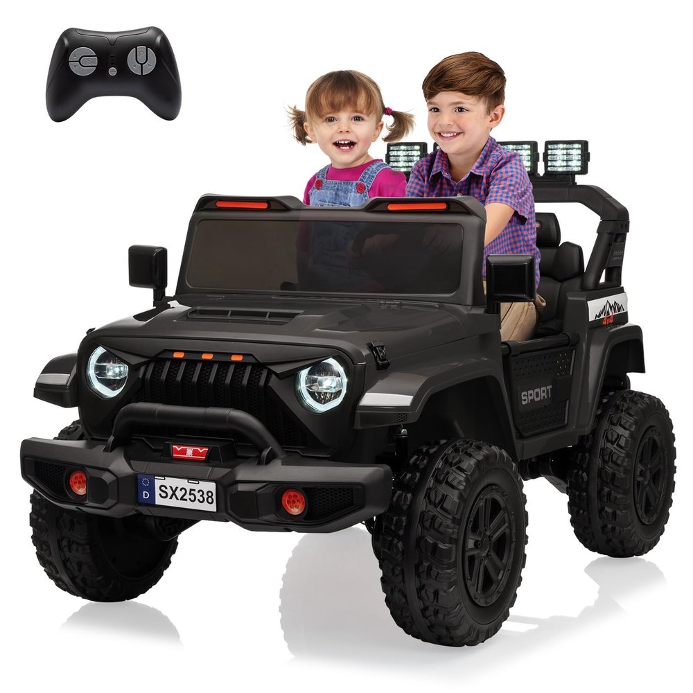 24V 2-Seater Ride on Car for Kids, Adjustable Kids Electric Car with Remote Control, 3 Speeds, Bluetooth, LED Lights, Locking Doors, 3-Point Harnesses, Soft-Start Technology, Black