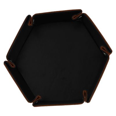 Abaodam Hexagon PU Leather Dice Storage Box Foldable Dice Tray for RPG Tabletop Games with Felt Lining Desktop Sundries Storage Case in Coffee