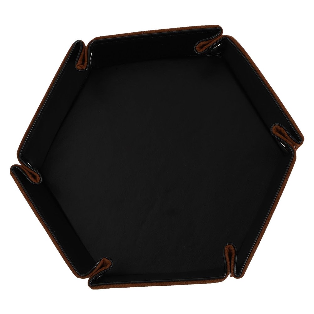 Abaodam Hexagon PU Leather Dice Storage Box Foldable Dice Tray for RPG Tabletop Games with Felt Lining Desktop Sundries Storage Case in Coffee