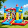 Bounce House for Kids 3-6, with Slide & Ball Pit & Hoop, 5-in-1 Small Indoor Outdoor Inflatable Bouncy Castle, Toddler Jump House for Backyard Family Home Birthday Party, Includes 370W Blower view 1